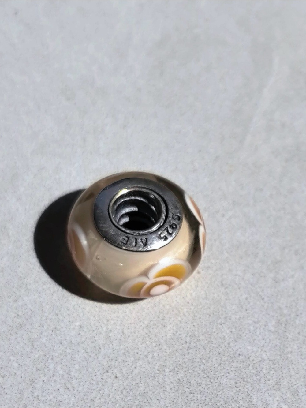 Pandora Sterling Core Floral Murano-Style Bead in Cream & Yellow